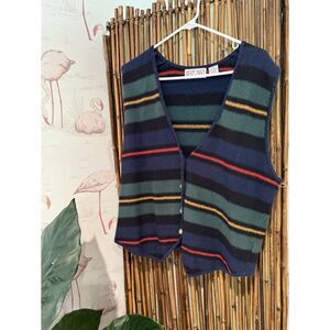 Vintage 90s Knit Multicolored Striped Sweater Vest Size L